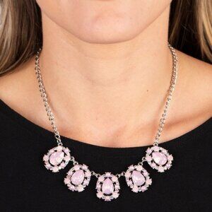 NWT Boutique Pink Opal & Iridescent Diamond Rhinestone Necklace & Earrings